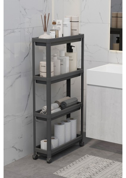 Mithra Life 4 Katlı Tekerlekli Slim Ince Siyah Banyo Mutfak Rafı MIT1201 fiyatları