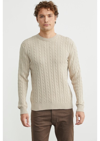 Pamuklu Saç Örgü Detaylı Triko Kazak - Açık Bej fiyatları