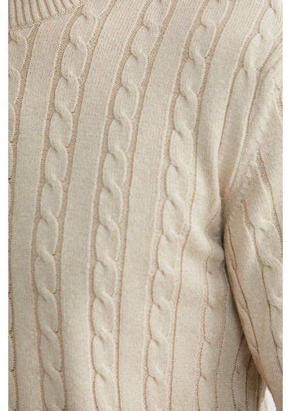 Pamuklu Saç Örgü Detaylı Triko Kazak - Açık Bej fırsatları