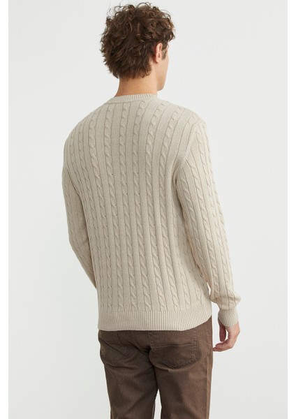 Pamuklu Saç Örgü Detaylı Triko Kazak - Açık Bej indirimleri