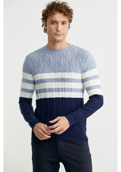 Blok Renk Geçişli Triko Kazak - Lacivert