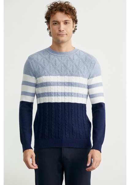 Blok Renk Geçişli Triko Kazak - Lacivert fiyatları