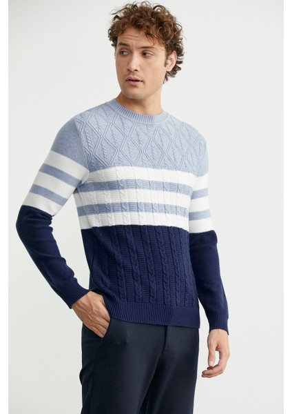 Blok Renk Geçişli Triko Kazak - Lacivert modelleri