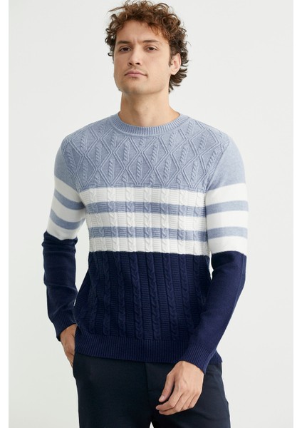 Blok Renk Geçişli Triko Kazak - Lacivert fırsatları