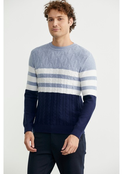 Blok Renk Geçişli Triko Kazak - Lacivert indirimleri