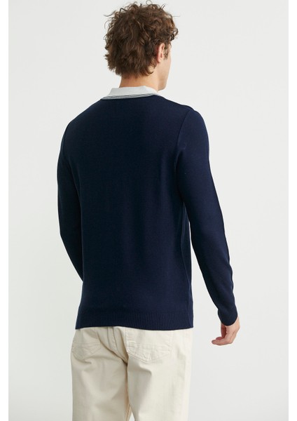 Polo Yaka Yünlü Triko Kazak - Lacivert indirimleri