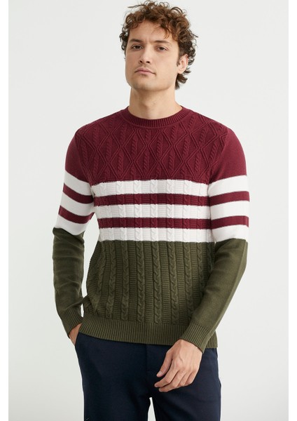 Blok Renk Geçişli Triko Kazak - Haki fiyatları