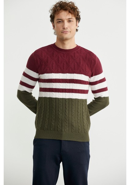 Blok Renk Geçişli Triko Kazak - Haki modelleri