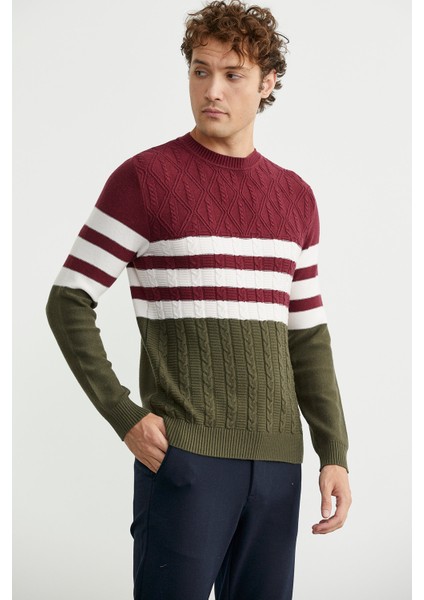 Blok Renk Geçişli Triko Kazak - Haki fırsatları