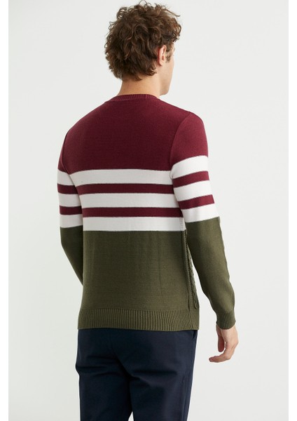 Blok Renk Geçişli Triko Kazak - Haki indirimleri