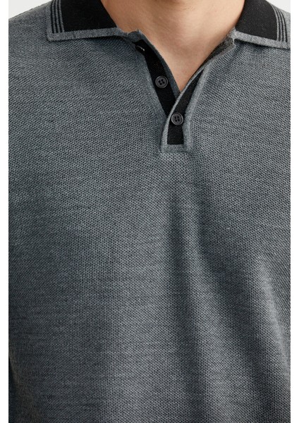 Polo Yaka Yünlü Triko Kazak - Füme fırsatları