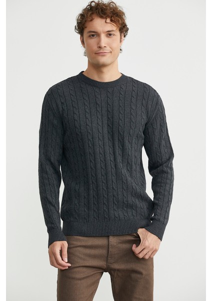 Pamuklu Saç Örgü Detaylı Triko Kazak - Antrasit modelleri