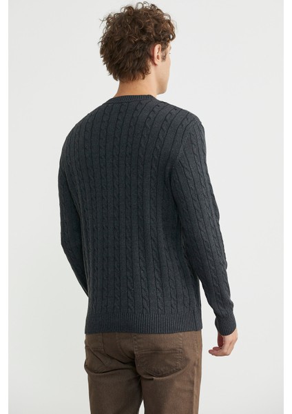 Pamuklu Saç Örgü Detaylı Triko Kazak - Antrasit indirimleri