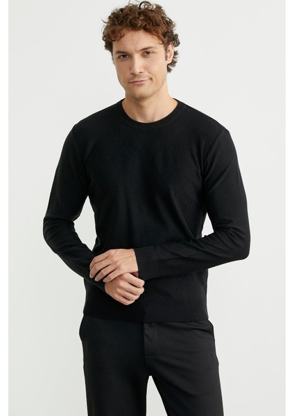 Baklava Motif Detaylı Triko Kazak - Siyah modelleri