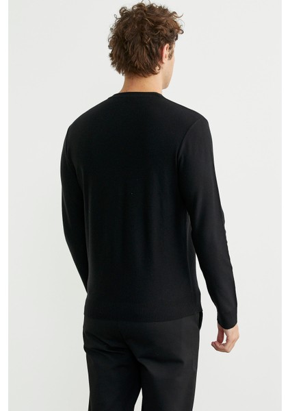 Baklava Motif Detaylı Triko Kazak - Siyah indirimleri