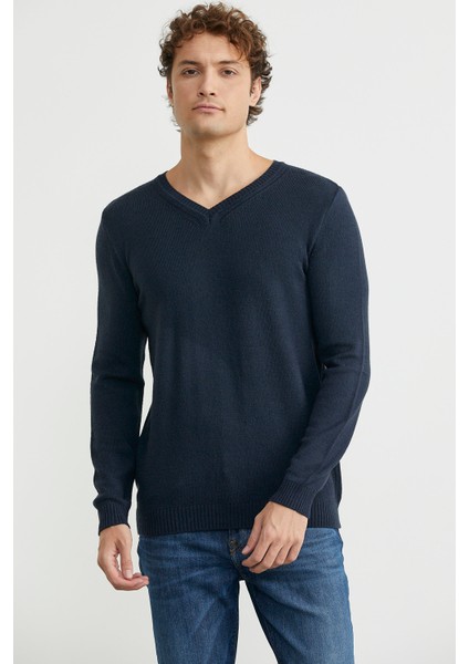 V Yaka Basic Triko Kazak - Lacivert fiyatları