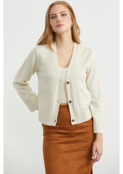 Triko Hırka Crop Ikili Takım - Taş