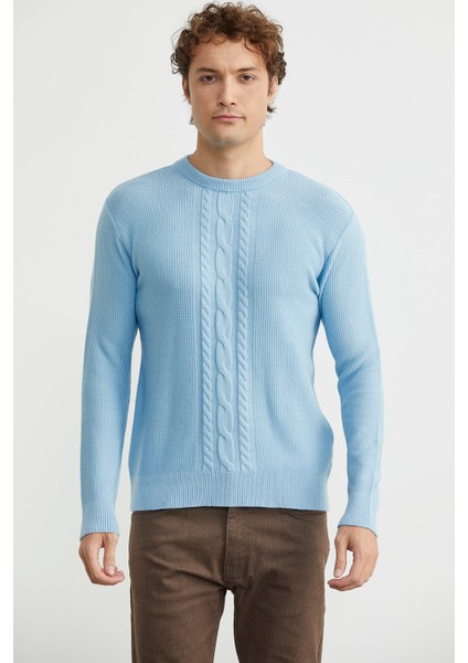 Motif Detaylı Bisiklet Yaka Triko Kazak - Mavi fiyatları