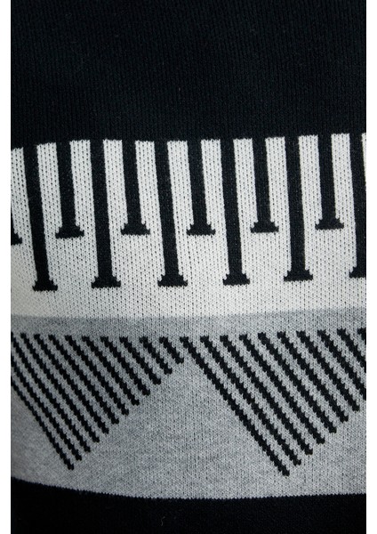 Çift Renk Motifli Triko Kazak - Siyah fırsatları