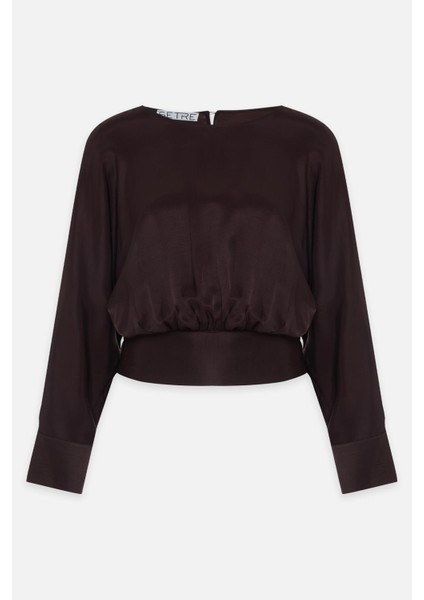 Çikolata Belden Bağlama Detaylı Uzun Kollu Bluz