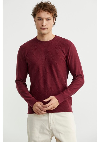 Baklava Motif Detaylı Triko Kazak - Bordo fiyatları