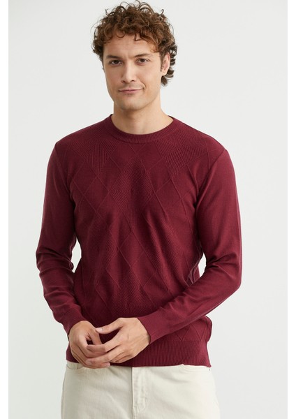 Baklava Motif Detaylı Triko Kazak - Bordo modelleri