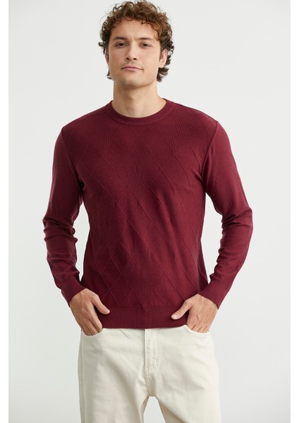 Baklava Motif Detaylı Triko Kazak - Bordo fırsatları