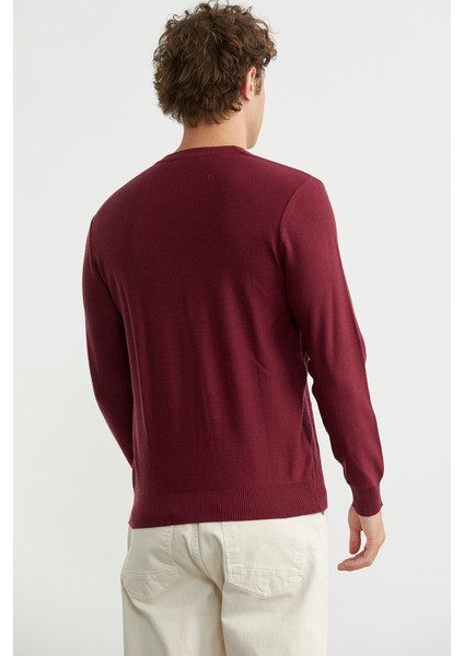 Baklava Motif Detaylı Triko Kazak - Bordo indirimleri