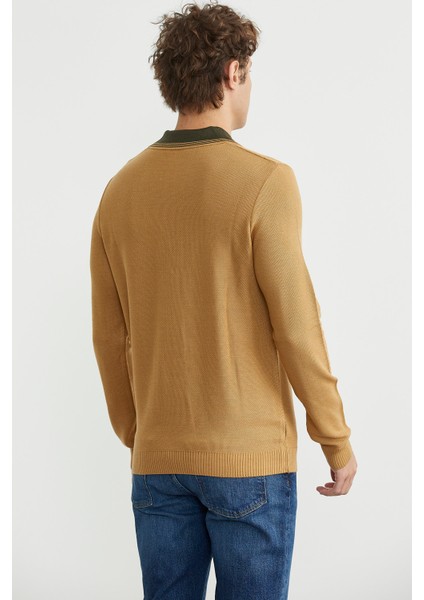 Polo Yaka Yünlü Triko Kazak - Kamel indirimleri