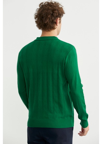 Fermuarlı Polo Yaka Triko Kazak - Açık Yeşil indirimleri