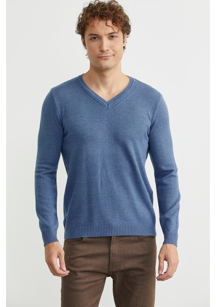 V Yaka Basic Triko Kazak - Indigo