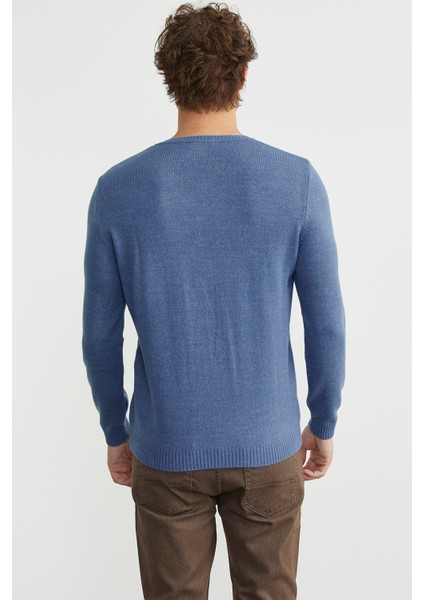 V Yaka Basic Triko Kazak - Indigo indirimleri