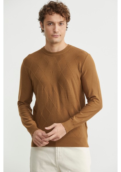 Baklava Motif Detaylı Triko Kazak - Kamel fiyatları