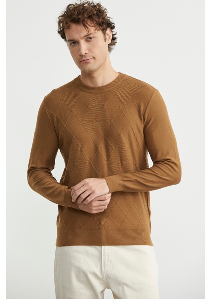 Baklava Motif Detaylı Triko Kazak - Kamel modelleri