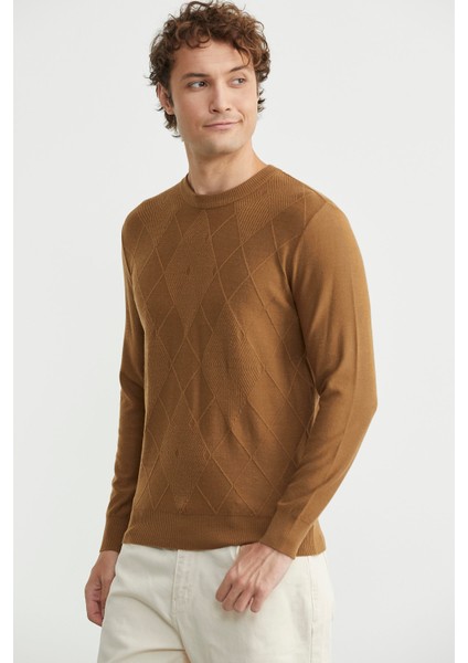 Baklava Motif Detaylı Triko Kazak - Kamel fırsatları