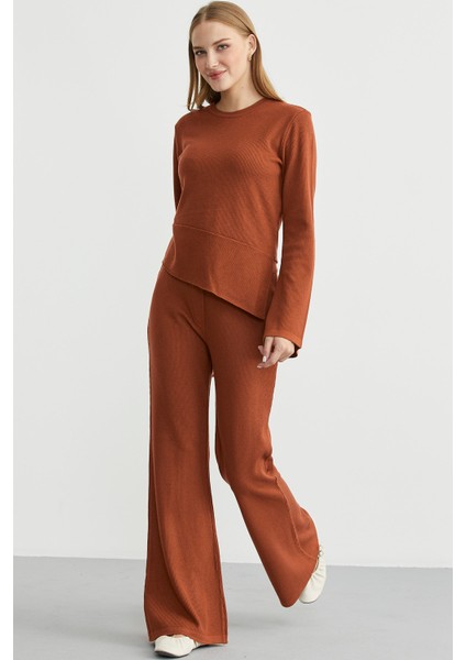 Ikili Pantolon Kazak Triko Takım - Kiremit modelleri