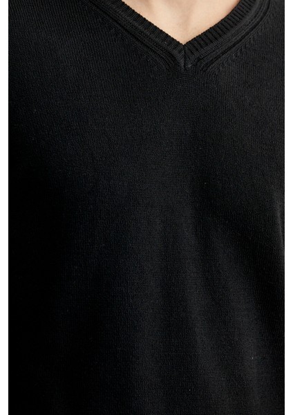 V Yaka Basic Triko Kazak - Siyah fırsatları