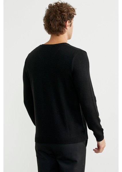 V Yaka Basic Triko Kazak - Siyah indirimleri