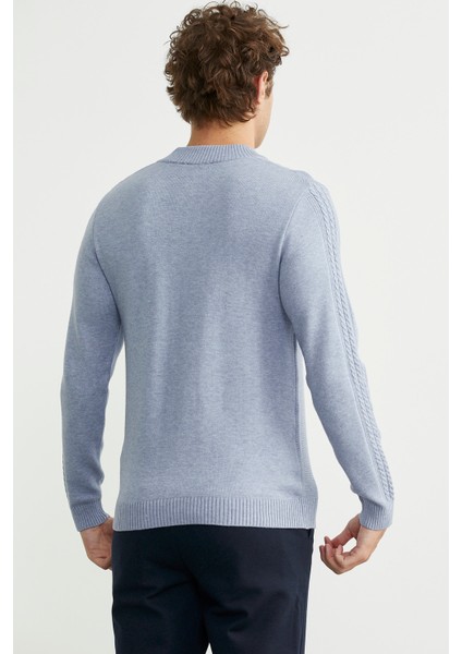 Yarım Fermuarlı Dik Yaka Triko Kazak - Mavi indirimleri