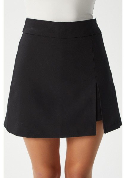 Kadın Luke Tok Dokulu Yan Yırtmaçlı Siyah Şort Etek indirimleri