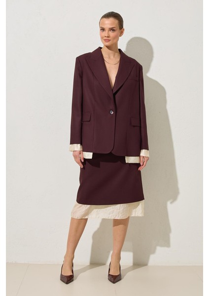 Bordo Cep ve Tek Düğme Detaylı Ceket