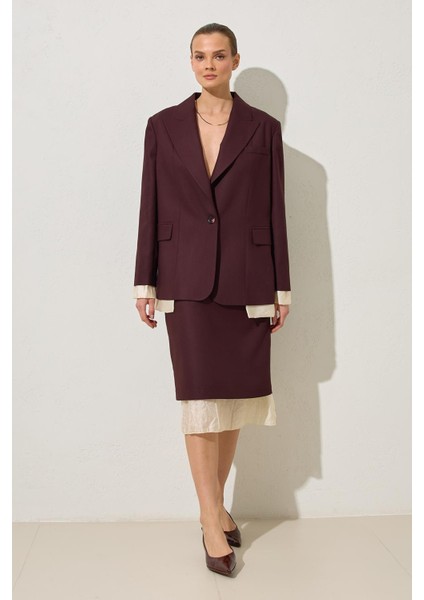 Bordo Cep ve Tek Düğme Detaylı Ceket modelleri