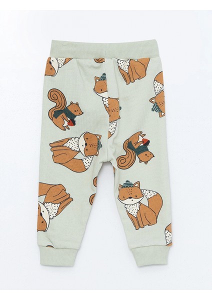 Lcw Baby Yeşil Bisiklet Yaka Uzun Kollu Baskılı Erkek Bebek Sweatshirt ve Pantolon 2'li Takım fırsatları