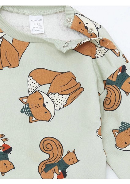 Lcw Baby Yeşil Bisiklet Yaka Uzun Kollu Baskılı Erkek Bebek Sweatshirt ve Pantolon 2'li Takım indirimleri