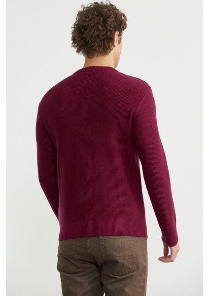 Motif Detaylı Bisiklet Yaka Triko Kazak - Bordo indirimleri