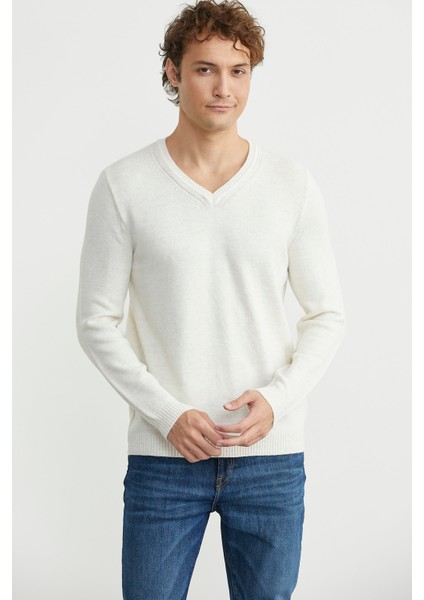 V Yaka Basic Triko Kazak - Kemik fiyatları