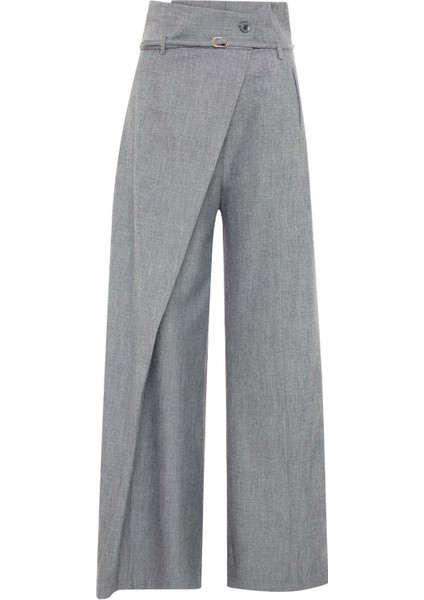Gri Asimetrik Detaylı Geniş Paça Pantolon