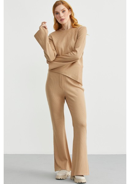 Ikili Pantolon Kazak Triko Takım - Kamel modelleri