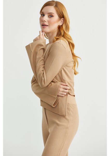 Ikili Pantolon Kazak Triko Takım - Kamel fırsatları