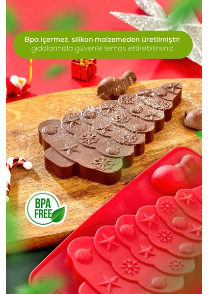 Yılbaşı Temalı Silikon Çam Ağacı Dubai Çikolatası Kalıbı Kırmızı fiyatları